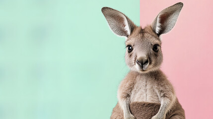 Obraz premium adorable baby kangaroo with tiny pouch on colorful background