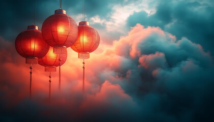 Obraz premium Group of Lanterns in the Clouds.
