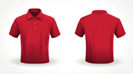 Red polo shirt mockup, front and back view, isolated on white background.
