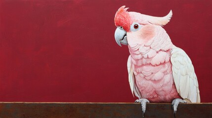 Pink Cockatoo on Rustic Background with Red Wall Finish