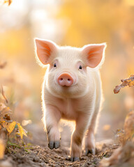 Picture of cute pig, pork, processed food, photograph or illustrator for advertising