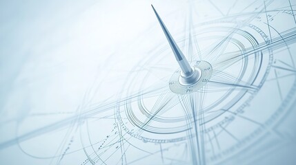 Close-up of compass needle pointing north with magnetic field visualization, symbolizing direction and navigation concept, ideal for maps or travel themes.