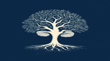 A stylized tree with wings, symbolizing growth and freedom against a dark background.
