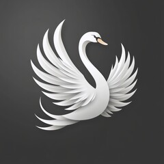 Obraz premium A stylized white swan with elegant wings against a dark background.