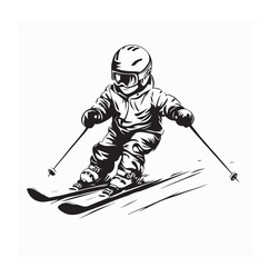Child Skiing Down image vector. Child Skiing Down Illustrations isolated on white background.