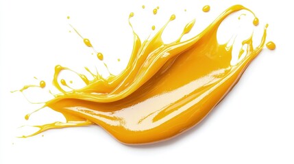 Fototapeta premium Golden yellow liquid splash isolated on white background.