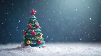 Snowy Christmas Eve: A Miniature Christmas Tree in a Winter Wonderland