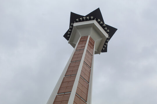 Tower of Masjid Raya Baiturrahman or Baiturrahman Mosque, located in the heart of Semarang City. Semarang, Indonesia, December 6th 2022