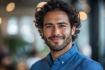 Obraz premium Portrait of a smiling man with curly hair.