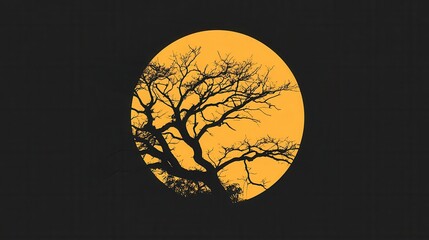 A contrast of dark tree branches over a glowing moon in a minimalist silhouette. 