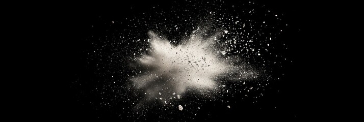 White powder explosion against black background.