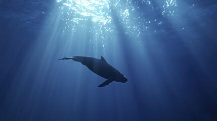 Fototapeta premium Majestic whale swims gracefully through deep blue ocean waters
