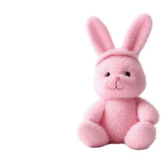 Obraz premium A cute pink stuffed bunny with long ears and a smiling face, sitting upright with small paws.