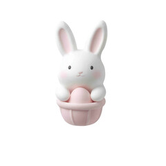 Obraz premium A cute white bunny sitting in a pink cup, featuring oversized ears and a small smiling face, perfect for decorative purposes or as a playful gift.