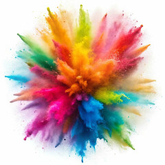 A vibrant explosion of colorful powder on a white background,