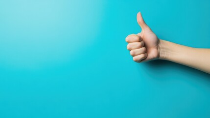 Hand Giving Thumbs Up Gesture on Blue Background, Positive Emotion, Hand Sign, Approval
