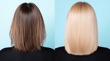 Naklejka premium Before and After Concept, Transforming Frizzy Dull Hair into Sleek Shiny Hairstyle for a Stunning New Look