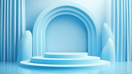 Serene Blue Abstract Platform Display Stage