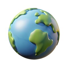 A colorful globe representing Earth, showcasing blue oceans and green continents in a three-dimensional style.