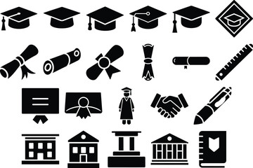 Obraz premium Whimsical Graduation Silhouette Icon Collection. Unique Designs for Party Decorations and Keepsake Projects.