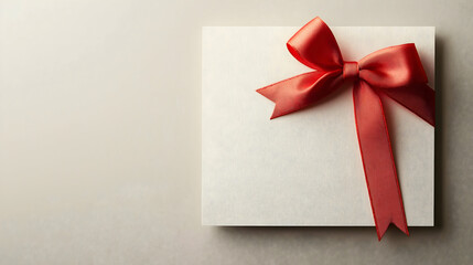 A beautifully wrapped gift with a red ribbon on a textured background, symbolizing celebration and special occasions.