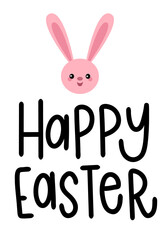Happy Easter cute bunny hand drawn lettering greeting