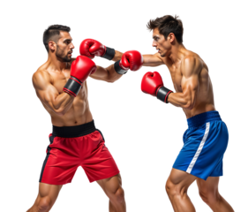 Two pro boxer punching fighting in a boxing match, isolated background