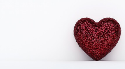 Obraz premium Sparkling red glitter heart placed on a clean white background with copy space.