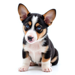Small puppy Pembroke Welsh Corgi black white eyes