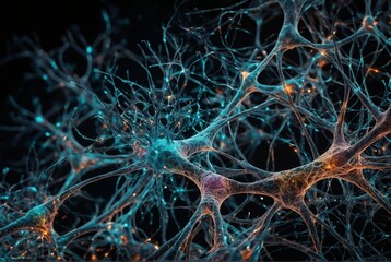 Neurons in intricate connections showing vibrant biological activity