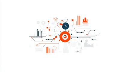 Digital transformation concept with innovation icons and data analytics, showcasing interconnected technology and progress