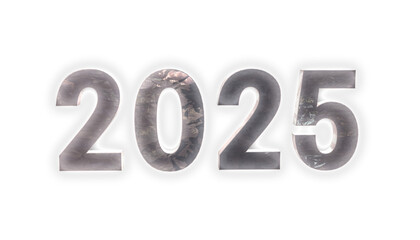 キラキラ・ギラギラ輝ききらめく宝石・ガラス・金属のような質感の光を反射した2025の3dテキスト　元日・新年・季節・カレンダー・お祝い・新年会・2025年のイメージテキスト
