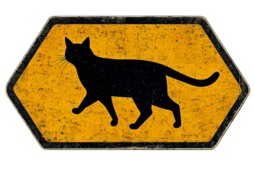 Beware of Cat, A comical oversized warning sign featuring a cartoonish angry cat