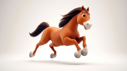 Animated Horse Character in Motion, Joyful and Playful Pose