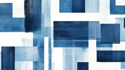 Fototapeta premium Abstract blue rectangular shapes overlap on white background, creating a modern and artistic design.