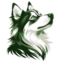 Naklejka premium Green icon of Alaskan Malamute dog isolated on a transparent background Minimalist flat icon, vector logo style sign clipart on a no background png