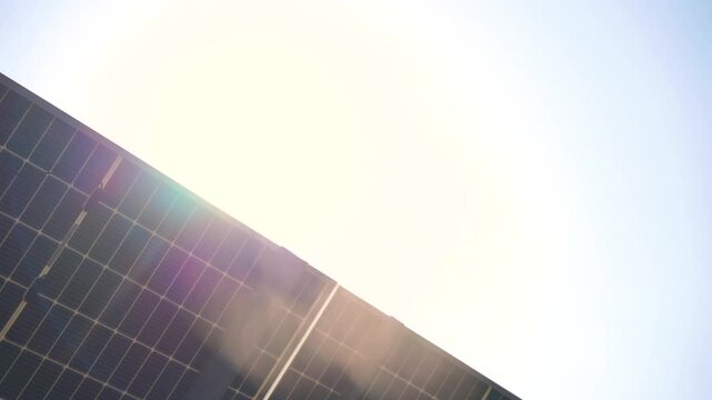 Solar power plant(solar cell) on summer season, hot climate causes increased power production, Alternative energy to conserve the world's energy, Photovoltaic module idea for clean energy production.