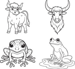 Farm Animal  line art on white backgroun