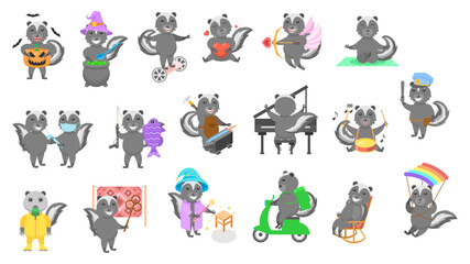 Big Set Abstract Collection Flat Cartoon Different Animal Skunk Vector Design Style Elements Fauna Wildlife
