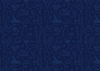 Korean food doodle background pattern.
