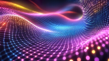 Abstract colorful glowing wave mesh network.