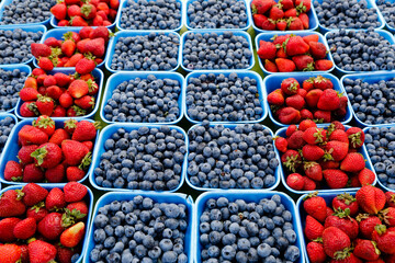 Fresh Ripe Organic Blueberries Strawberries Fruit Farmers Market