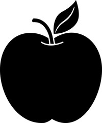 Whole apple flat icon.
Apple with leaves.
Isolated apple black silhouette vector.
Transparent background.