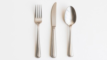 Minimalist Stainless Steel Cutlery Set on White Background
