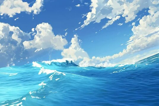 A dolphin jumping out of the water, symbolizing freedom, playfulness, and the beauty of the ocean, with a blue sky background