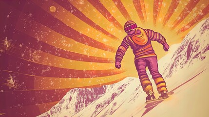 dynamic winter sports action: fitness tech in action against a stunning snowy mountain backdrop &ndash; perfect for your sporty home d&eacute;cor!