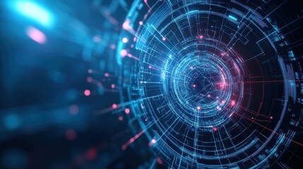 Fototapeta premium Luminous Spacecraft Docked at Interstellar Orbit with Futuristic Digital Network and High-Tech Cosmic Background