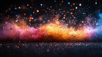 Fototapeta premium A vibrant explosion of colorful particles and dust, creating a dynamic and artistic visual effect.