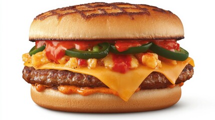 Spicy Burger with Charred Patty and Pepper Jack Cheese