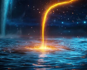 A glowing stream of energy pouring from a waterfall.